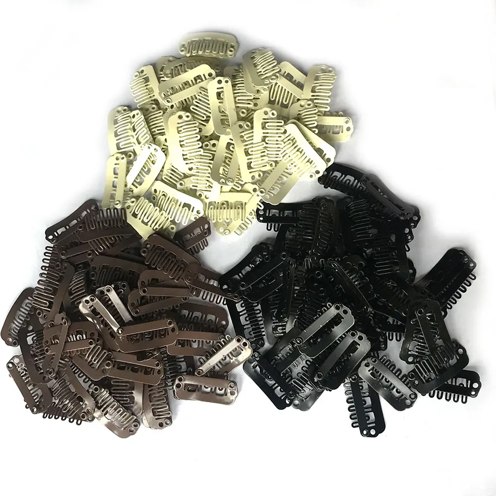 3.2cm Hair Wig Clips 100pcs + Weaving Thread 1Roll+ Weft Needle C Style 5pcs For Hair Extension Wig DIY Salon Making