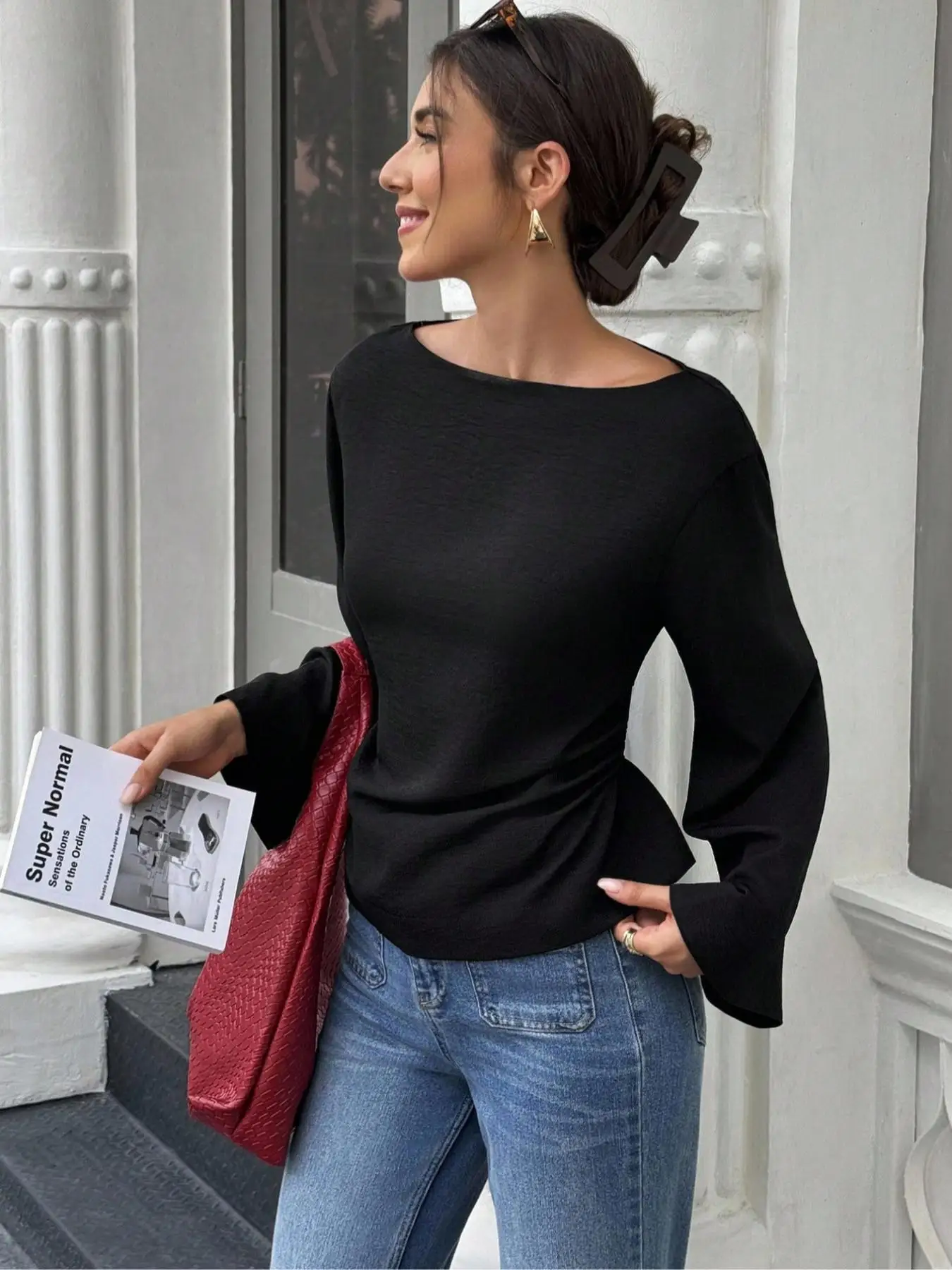 

Women's Solid Color Shirt, Casual Fitted Style, Spring & Fall Fashion, Comfortable and Stylish