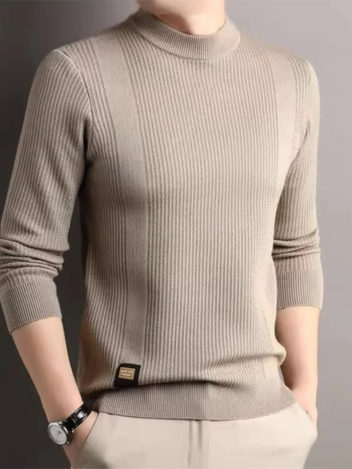 

Autumn Winter New Style Men's Long Sleeve Sweater 2024 Simple Versatile Casual round Neck Knitted Pure Color Base Shirt