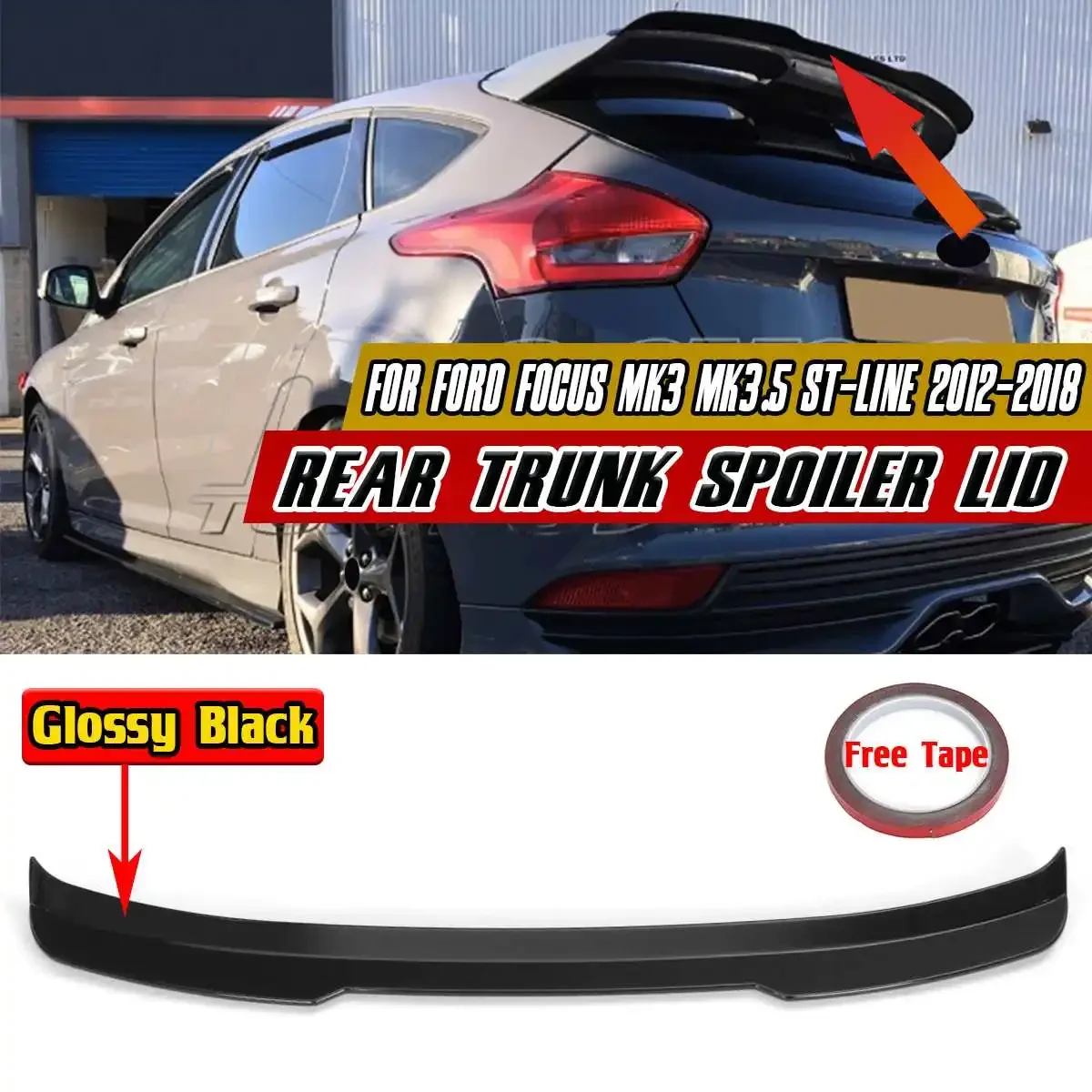 Carbon Fiber Look Car Rear Trunk Spoiler Wing Lid Extension For Ford For Focus MK3 ST-Line Hatchback 2012-2018 Rear Wing Spoiler