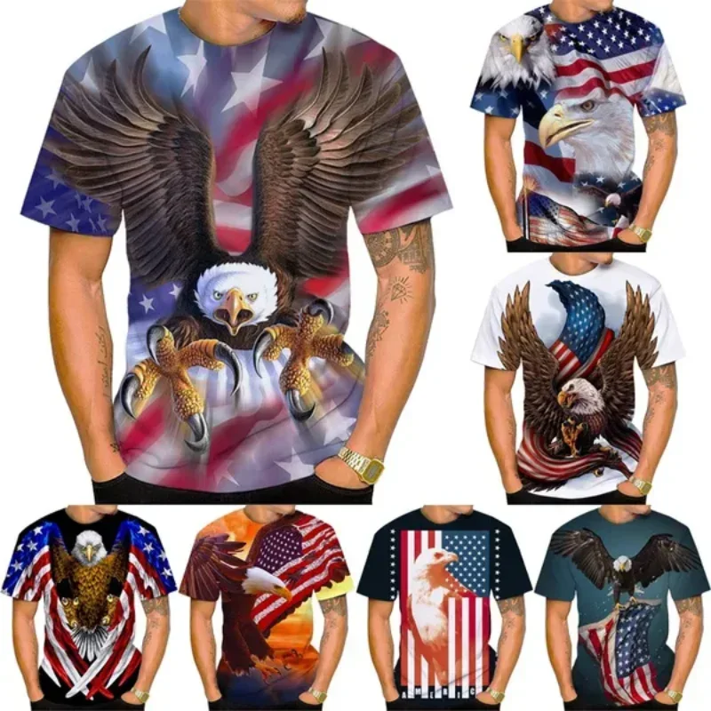 

New American Eagle 3D Print T-shirt Fashion Men Clothing Hip Hop Street Oversized T Shirt Harajuku Round Neck Short Sleeves Tops