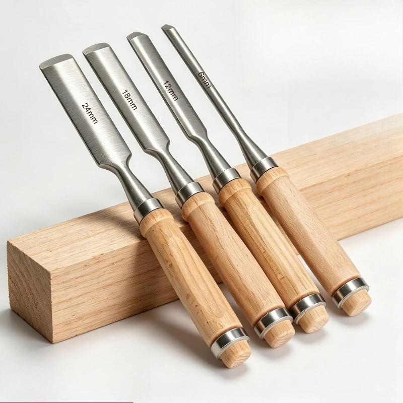 New 4Pcs Wood Carving Chisels Set Professional for Woodworking - 6/12/18/24mm Wood Half Round Chisel Comfortable Beech Handle
