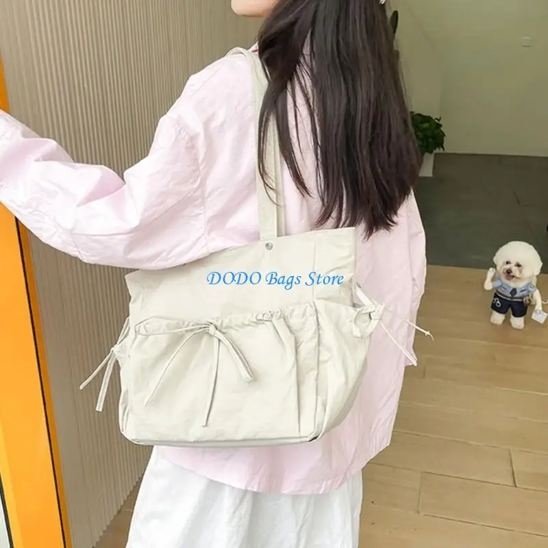 

Womens Pleated Shoulder Bag Lovely Bows Underarm Bag Japanese Styles Armpit Bag Large Capacity Handbags Shopping Bag