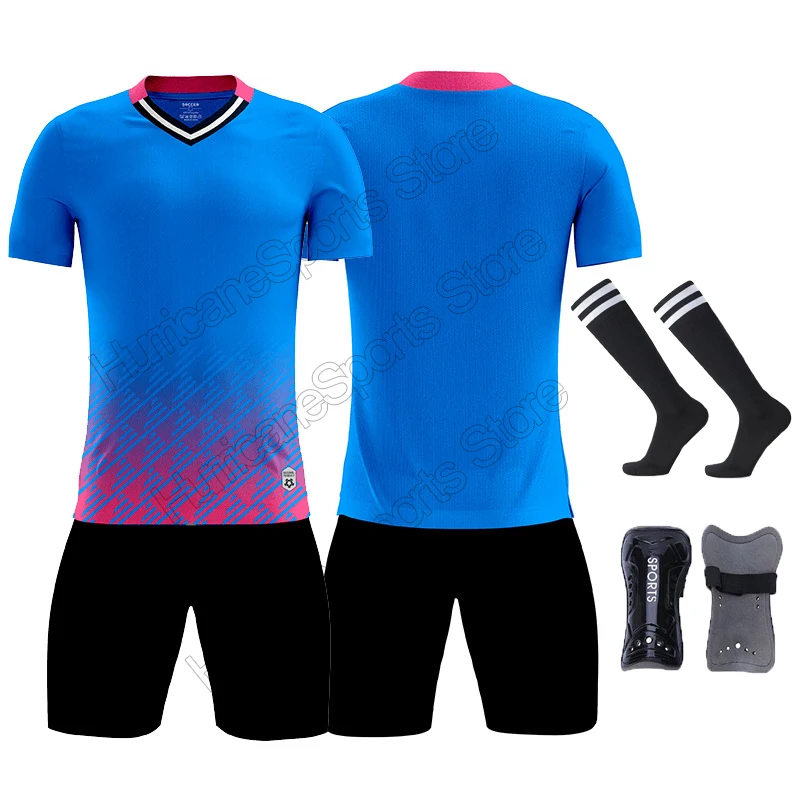 Set da calcio da uomo + calzini + tuta da allenamento per bambini di qualità Pad maglie da calcio set camicia da calcio per ragazzi abbigliamento uniformi da rilevamento