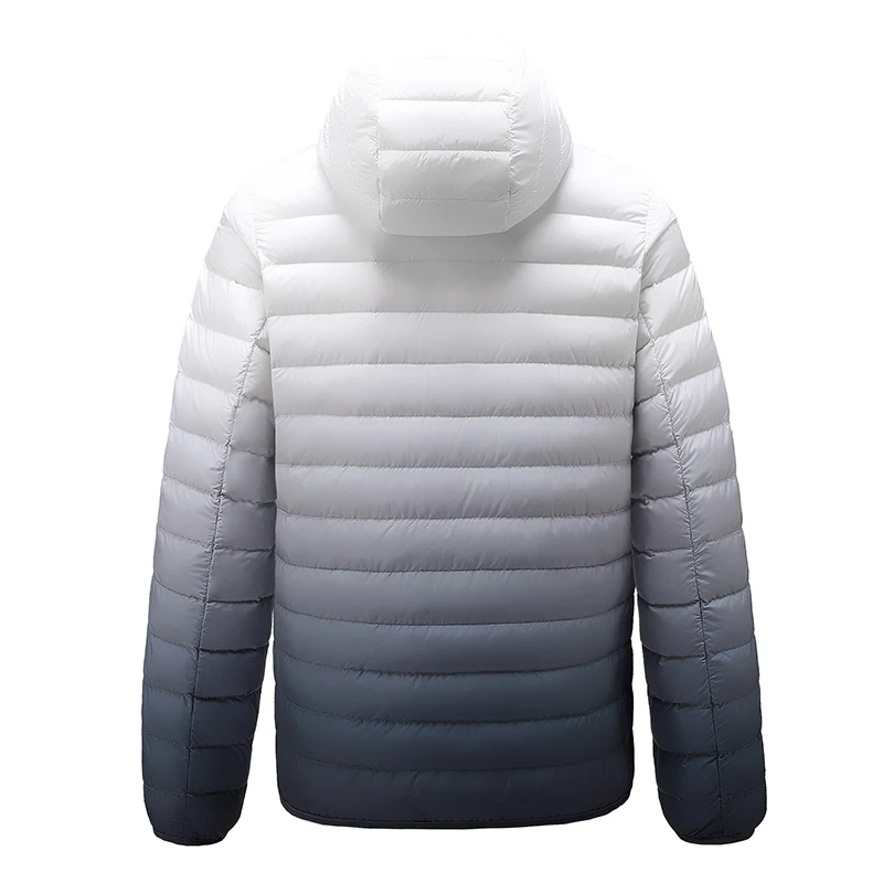 Jaqueta masculina com capuz gradiente, casual para baixo parkas, jaqueta de inverno, moda outono, 90% pato branco, novo, alto grau