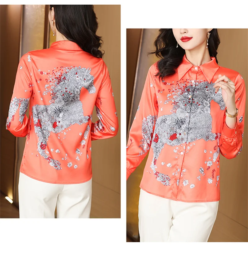 FANIECES S-4XL High Quality Luxury Office Lady Satin Shirts Women Autumn Elegant Lapel Plus Size Long Sleeve Blouses Silk Tops