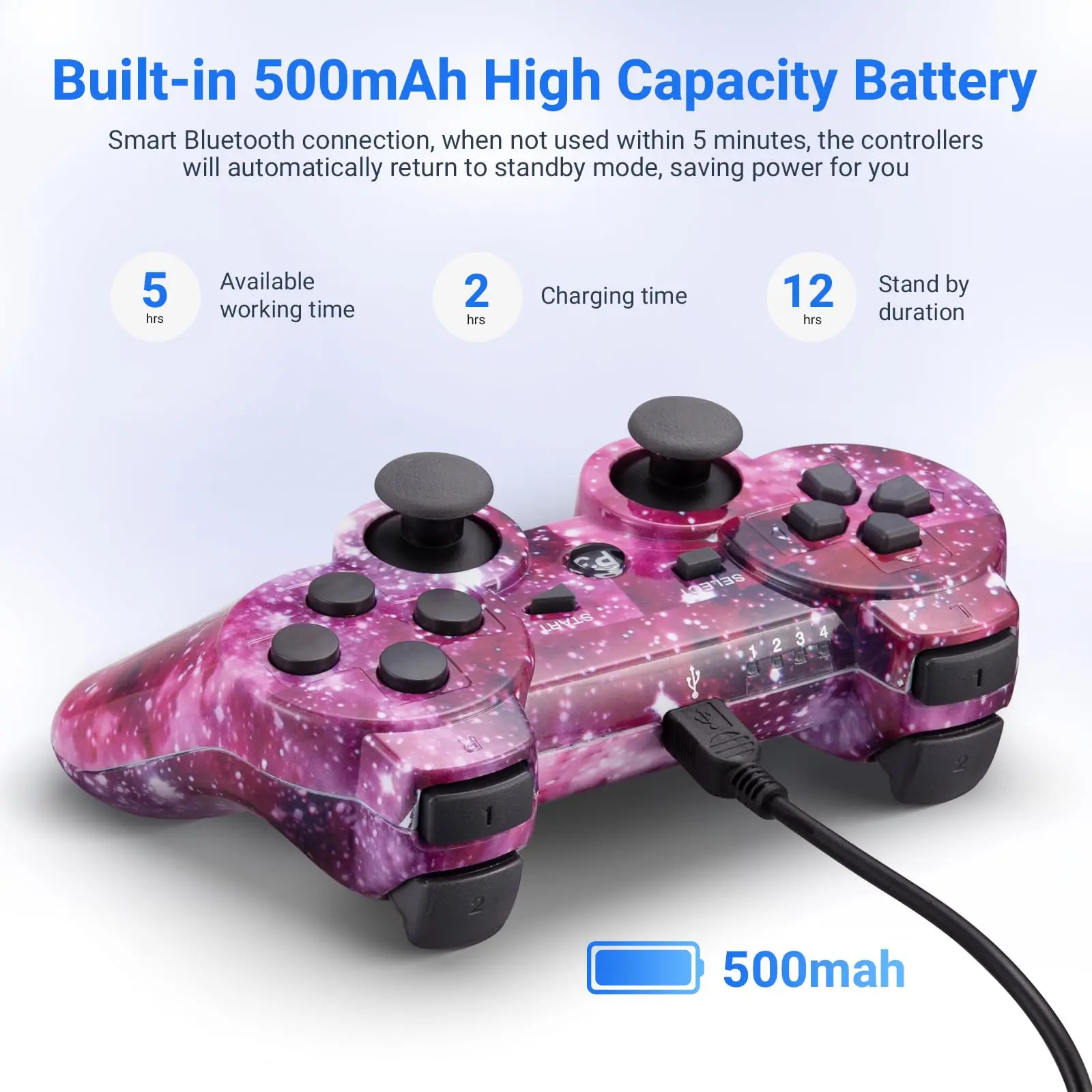 2 Pack PS3 Wireless Controller Playstation 3 Controller Wireless Bluetooth Gamepad with USB Charger Cable for P3 Console