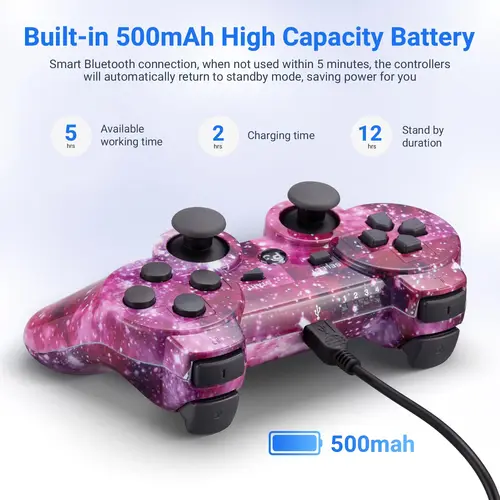 Imagen 2 del producto Paquete de 2 controladores inalámbricos PS3 Playstation 3, mando inalámbrico Bluetooth con Cable cargador USB para consola P3