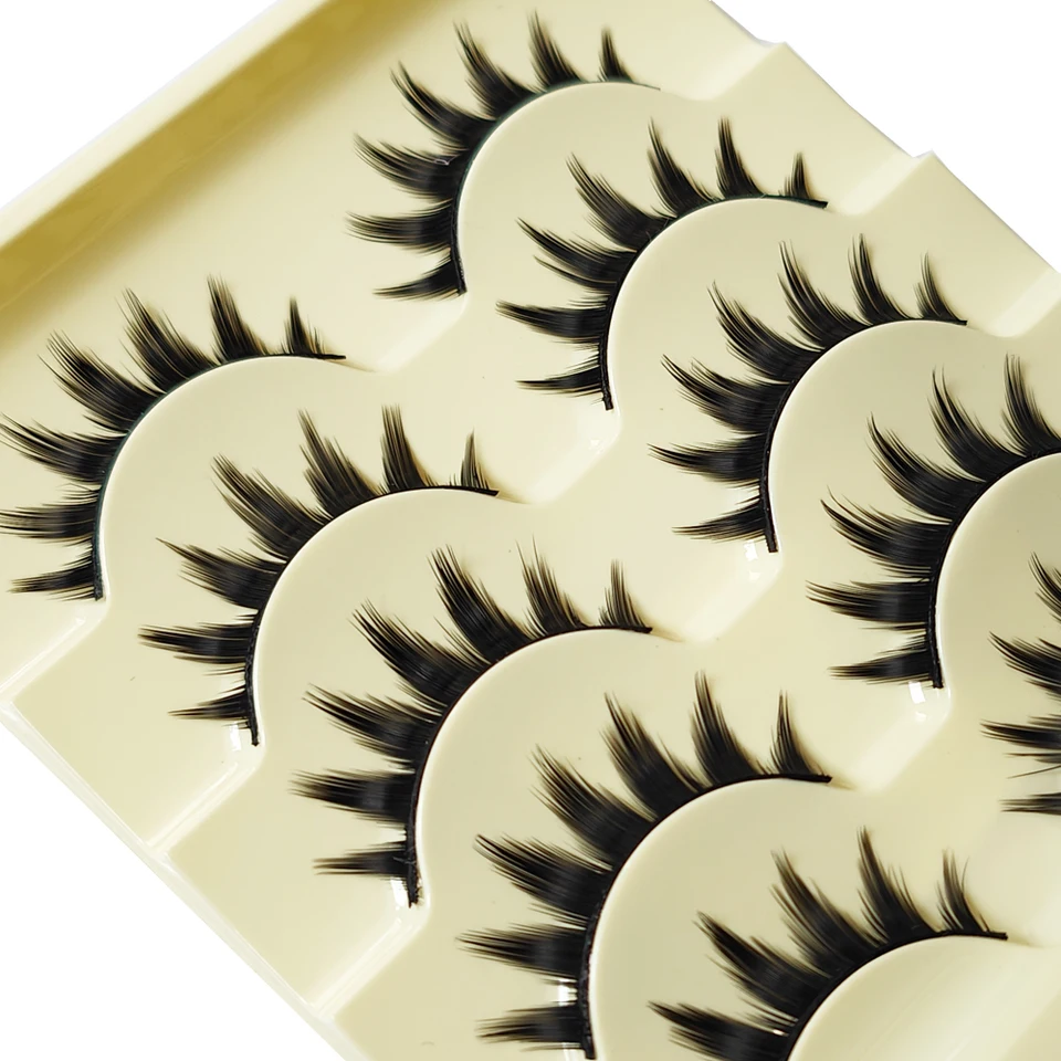 5 Pares de Pestañas Postizas Ojo de Gato Largas y Gruesas Cosplay Extensión de Pestañas Ahumadas Naturales Maquillaje Hechas a Mano Reutilizables 5