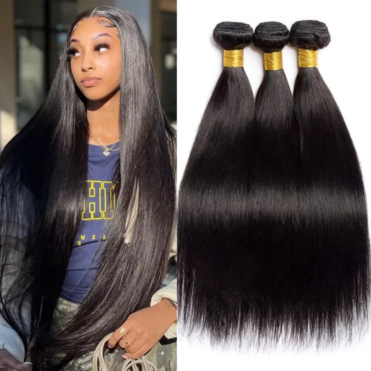 30 32 Inch Bone Straight Hair Bundles Double Weft Hair Bundles Natural Black 1/3/4 Pieces 100% Human Hair Extensions For Women