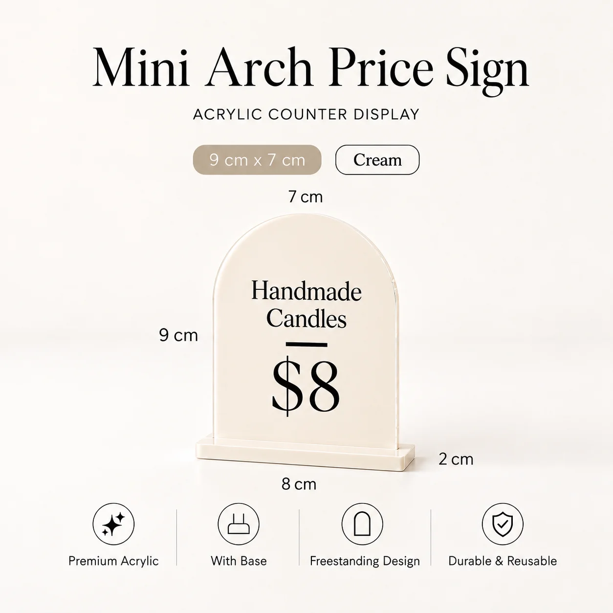 Custom Acrylic Mini Arch Pricing Sign Small Business Market Stall Price Tag Pop Up Shop Table Display Card Holder Decor Set