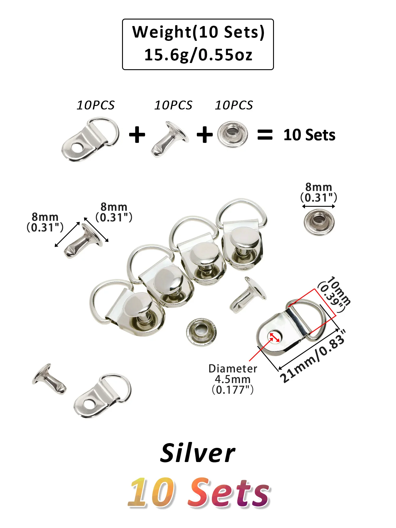 10 Sets Kupfer-D-Ring-Ösenschnallen mit Nieten für die Reparatur von Wanderstiefeln, Lederstiefeln, Schuhschlaufenringen mit Nieten – Detail 11