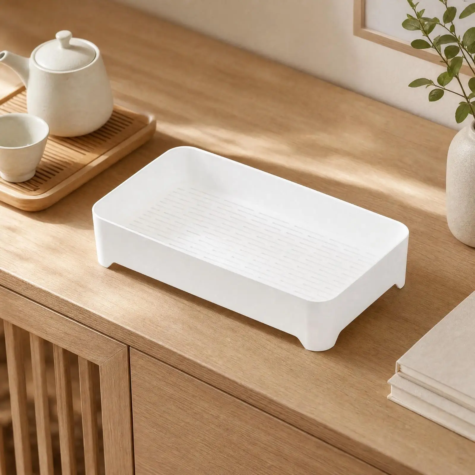 Rectangular Drainage Tray Practical Slotted Drain Tray Versatile Low-Maintenance for Kitchen Countertops, Living Room Surfaces