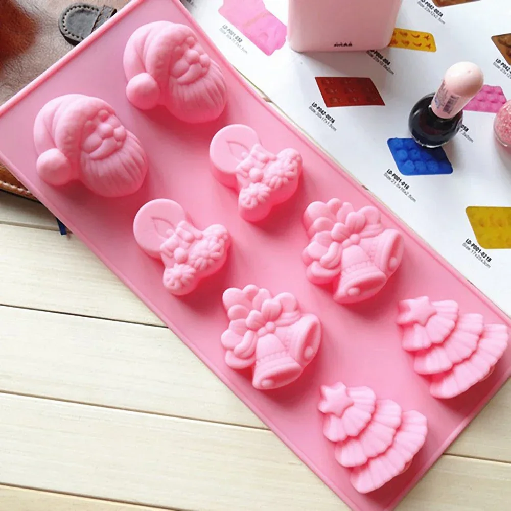 DIY 3D Christmas Cake Silicone Mold Christmas Tree Bell Santa Claus Chocolate Fondant Cake Mold Ice Tray Candy Craft Cake Mold