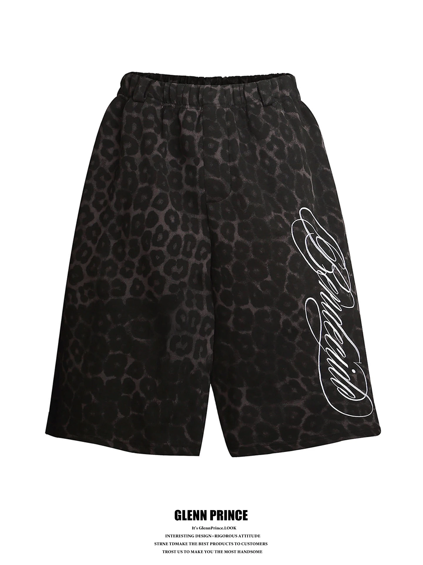 

GPstudio American Letter Embroidery Leopard Print Wide Leg Short Pants Men's Lightweight Elastic Waist Loose Fit Summer Casua...