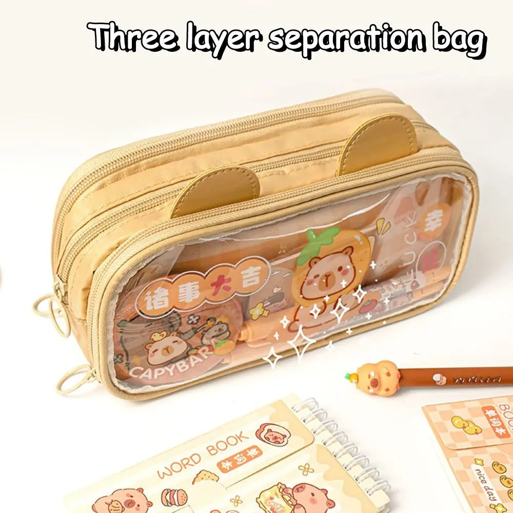 Cute Canvas Capybara Pen Bag Large Capacity Student Stationery Stationery Box Pen Box Pencil Bag