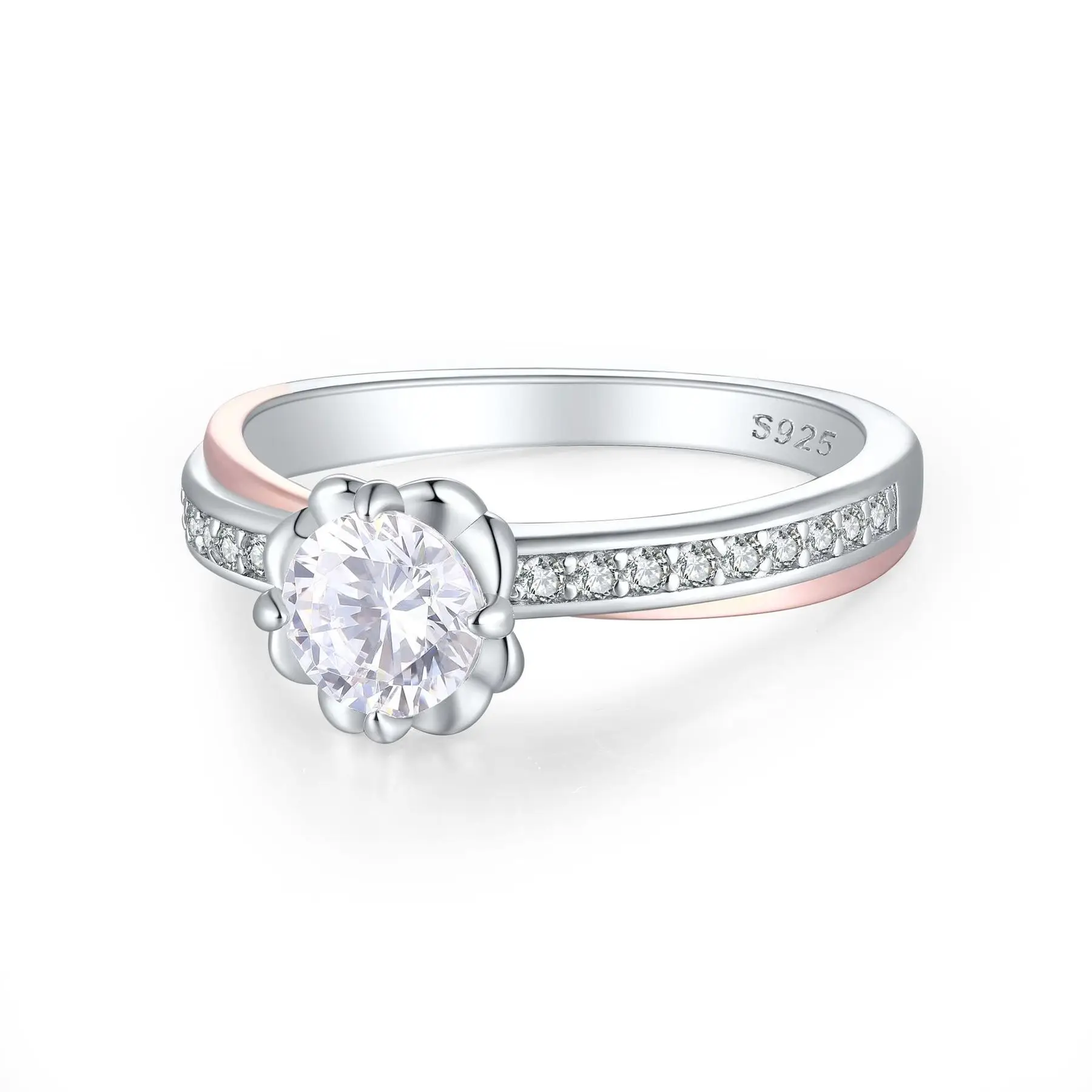 925 Sterling Silver 0.8CT Round Floral Two Tone Split Shank Ring D VVS1 Moissanite Romantic Wedding Fine Jewelry For Women