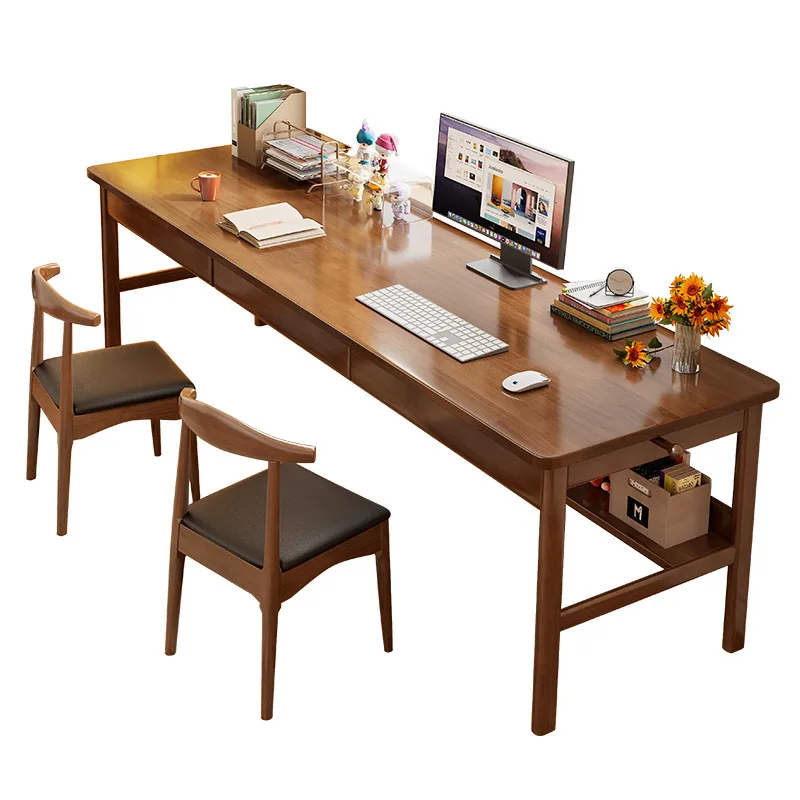 

Double, desk, window, strip, extended table, solid wood, computer desk, adult
