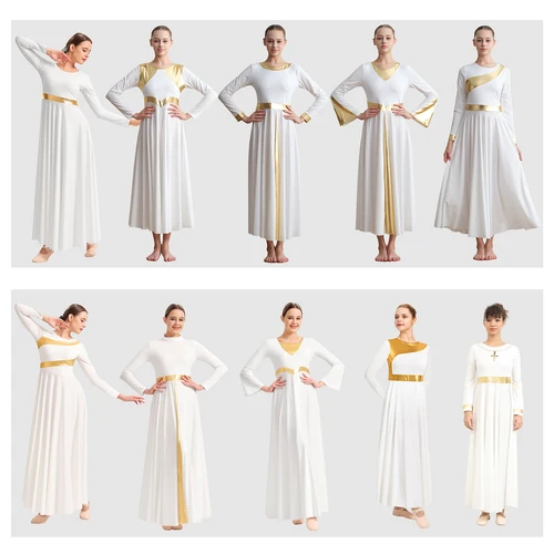 Imagen 1 del producto Vestido de danza litúrgica lírica moderna para mujer, manga larga, corte holgado, adoración de la iglesia, vestido de alabanza, empalme metálico, corte libre