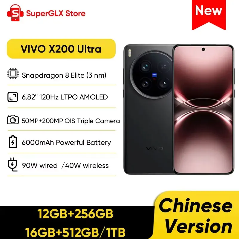 2025 Vivo X200 Ultra Chinese Version Snapdragon 8 Elite 6.82'' 120Hz AMOLED Display 50MP OIS Camera 6000mAh 90W SuperCharge NFC