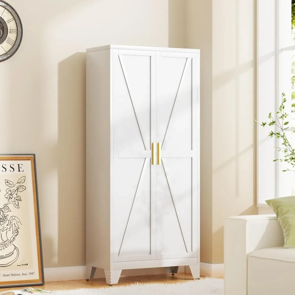 

61H Metal Storage Cabinet with 2 Doors and 5 Shelves,Farmhouse Storage Cabinet with Barn Doors,Pantry Storage for Home