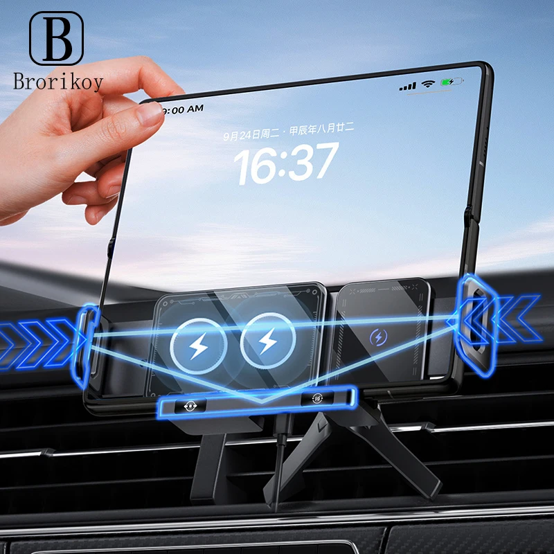 

Car Wireless Charger One-Touch Rotatable Auto Rotating Phone Holder Air Vent Cell Phone Mount for Smartphone/Pad/Foldable Phone