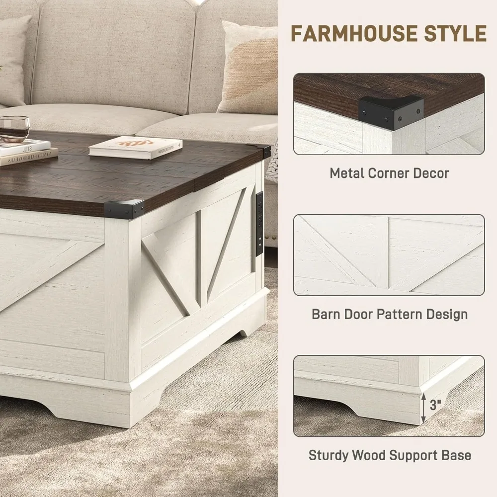 طاولة قهوة كبيرة مقاس 40 بوصة مع مخرج طاقة ومساحة تخزين مخفية كبيرة، وطاولة غرفة معيشة خشبية مربعة #5