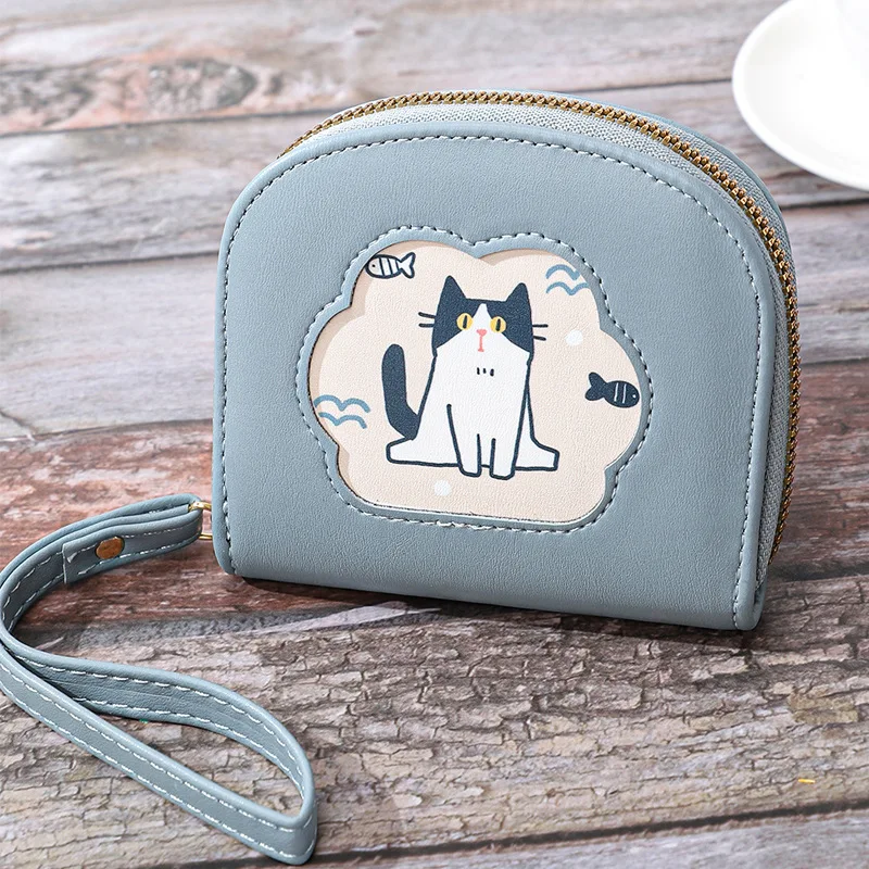 Women Wallet Cute Cat Short Wallet Leather Small Purse Girls Money Bag Card Holder Ladies Female Hasp