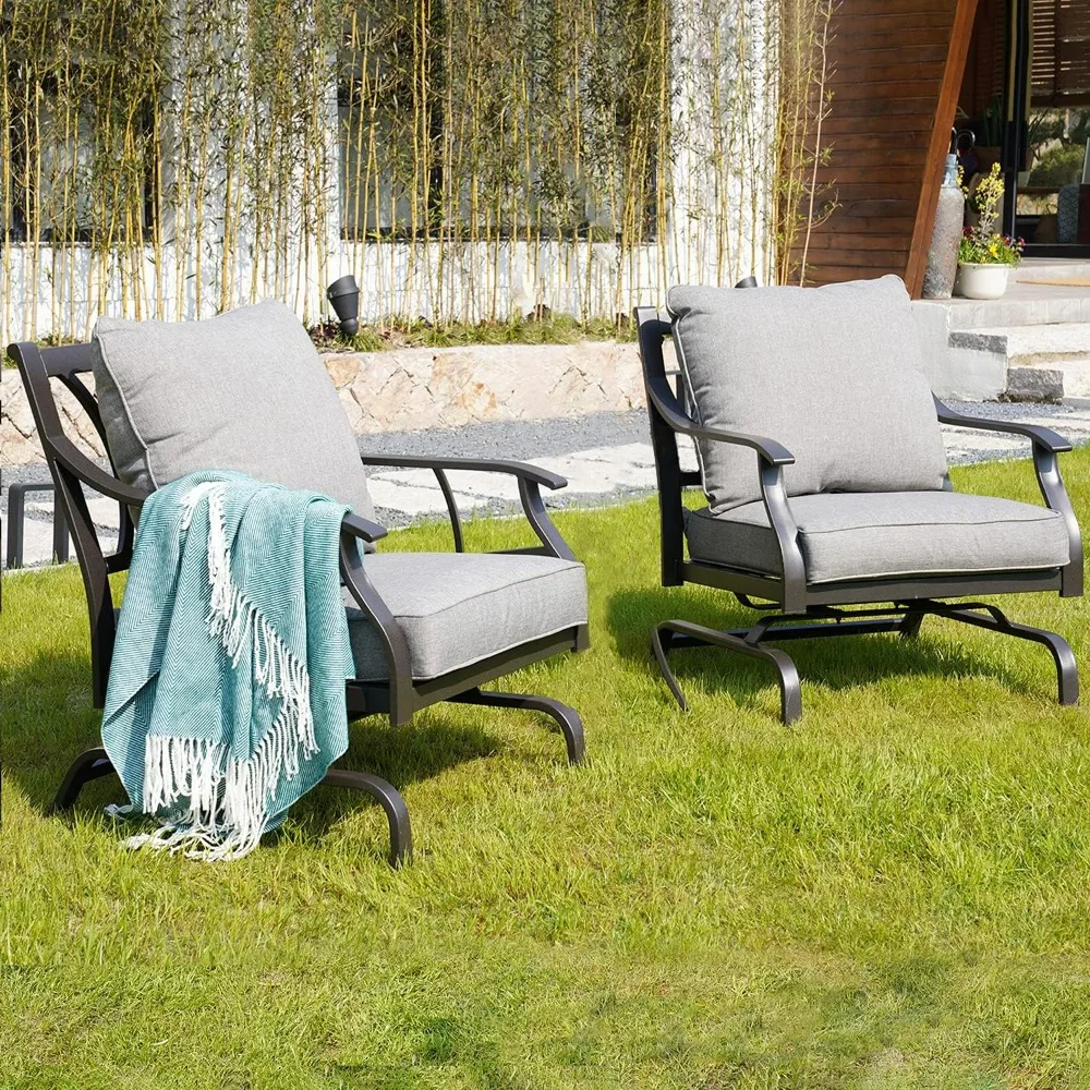 

2 Pieces Outdoor Seating Chair Set,Rocking Chair Set of 2,Patio Bistro Set with Removable Grey Cushion