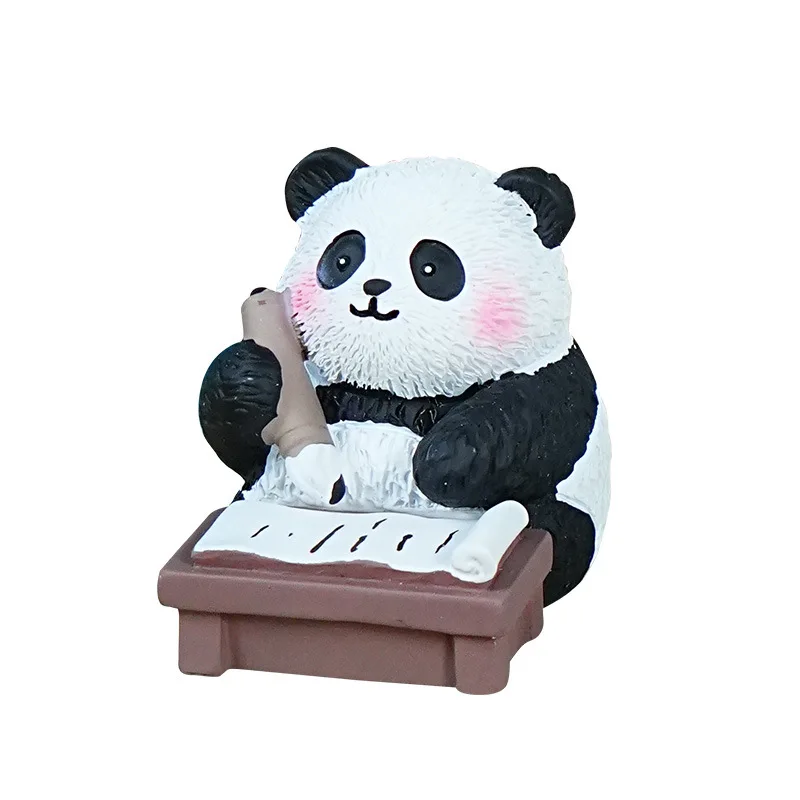 Urocza Miniaturowa Figurka Pandy z Żywicy, Rękodzieło, Kreatywny Prezent Kulturalny, Dekoracja na Biurko, Sztuka i Kaligrafia, Mały Element Dekoracyjny