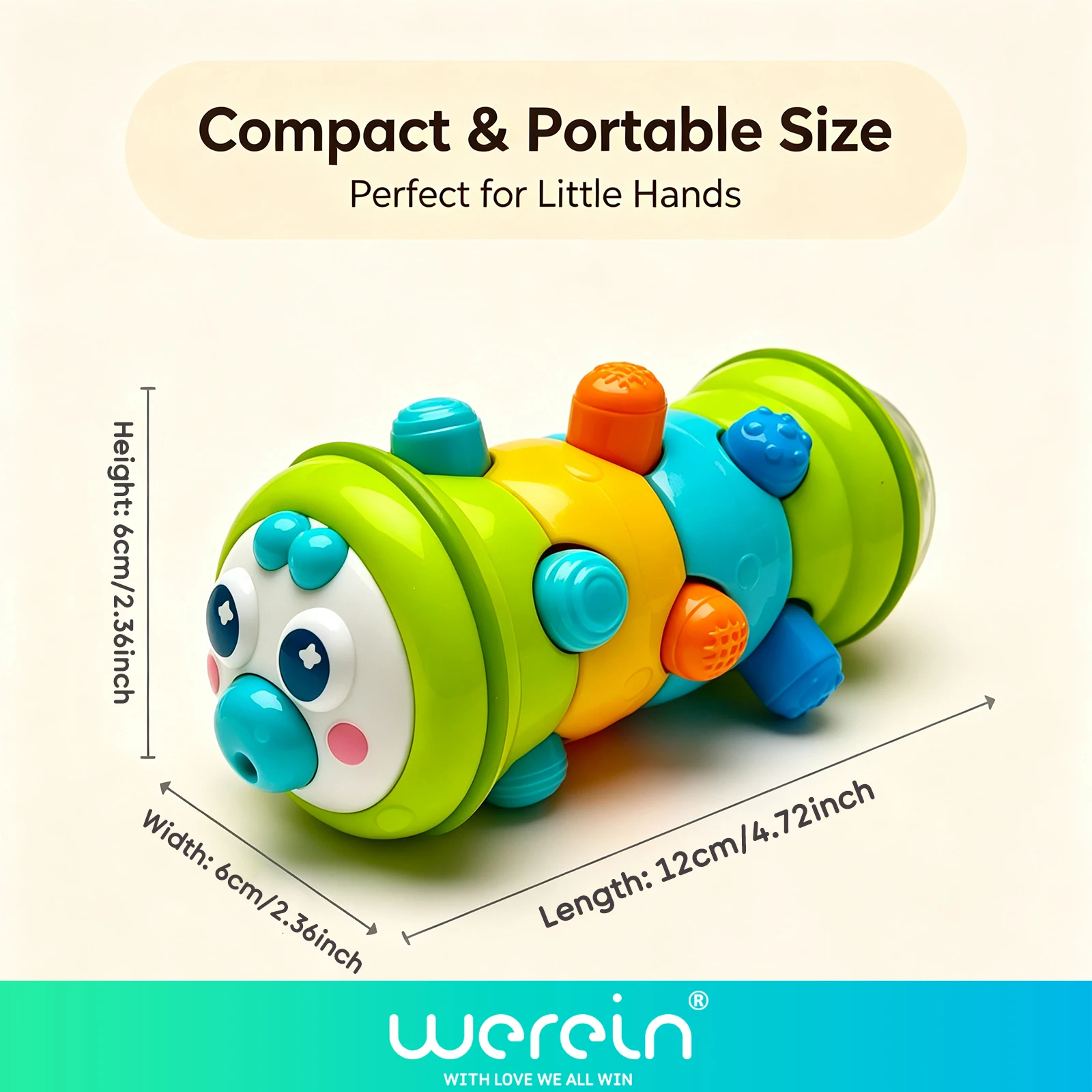 Baby Pressing Educational Toy Caterpillar Shape with Mirror And Rattles Promotes Finger Flexibility Self-Awareness Color And Sha