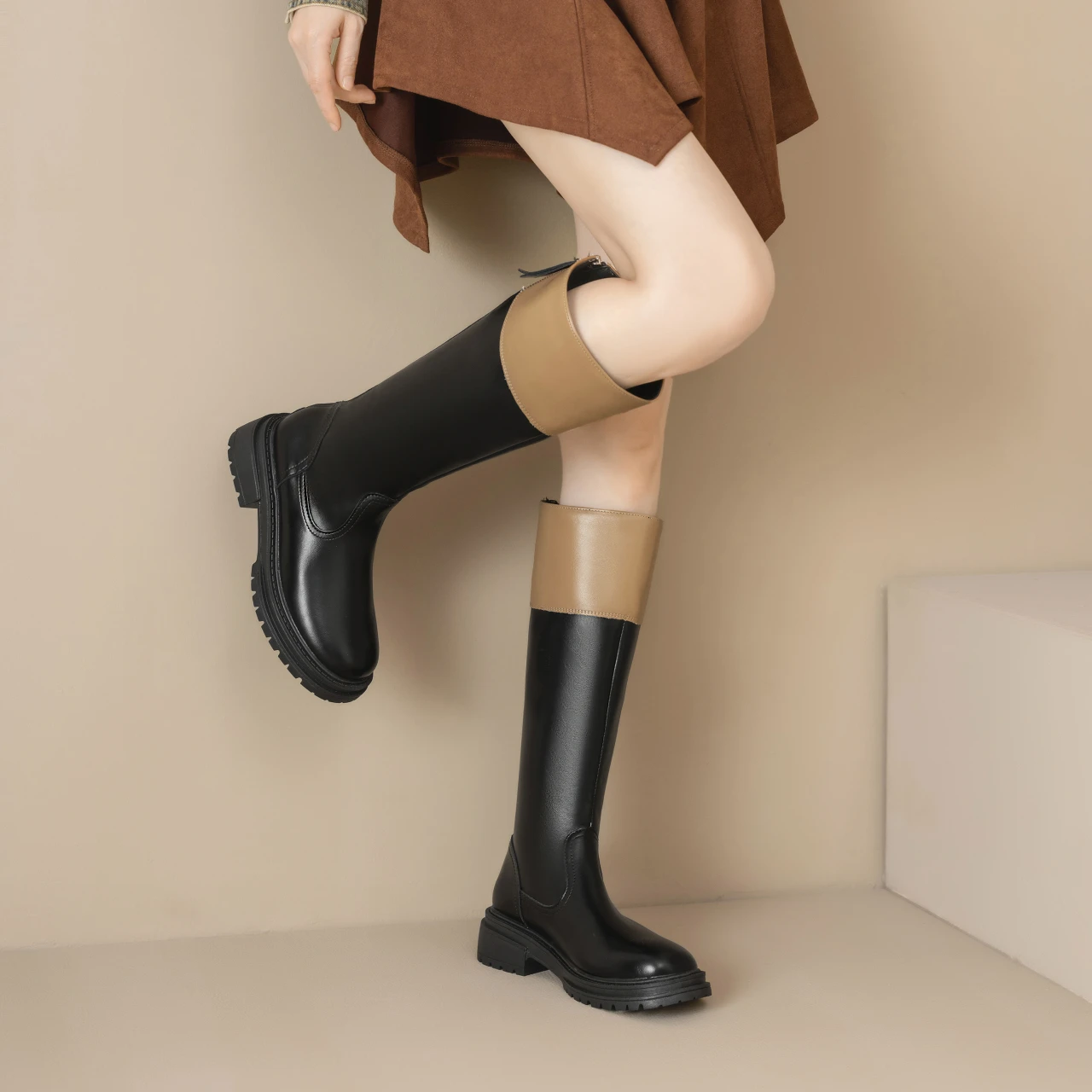 جديد الخريف أحذية رعاة البقر للنساء موضة الانزلاق على الأنابيب الأحذية الإناث ساحة عالية الكعب الشتاء طويل الماسورة فارس الأحذية النسائية #2