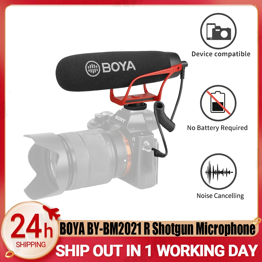 

BOYA BY-BM2021 R Super-Cardioid Shotgun Microphone with TRRS & TRS Connectors for IOS Andrioid Smartphone DSLR Camera Camcorder