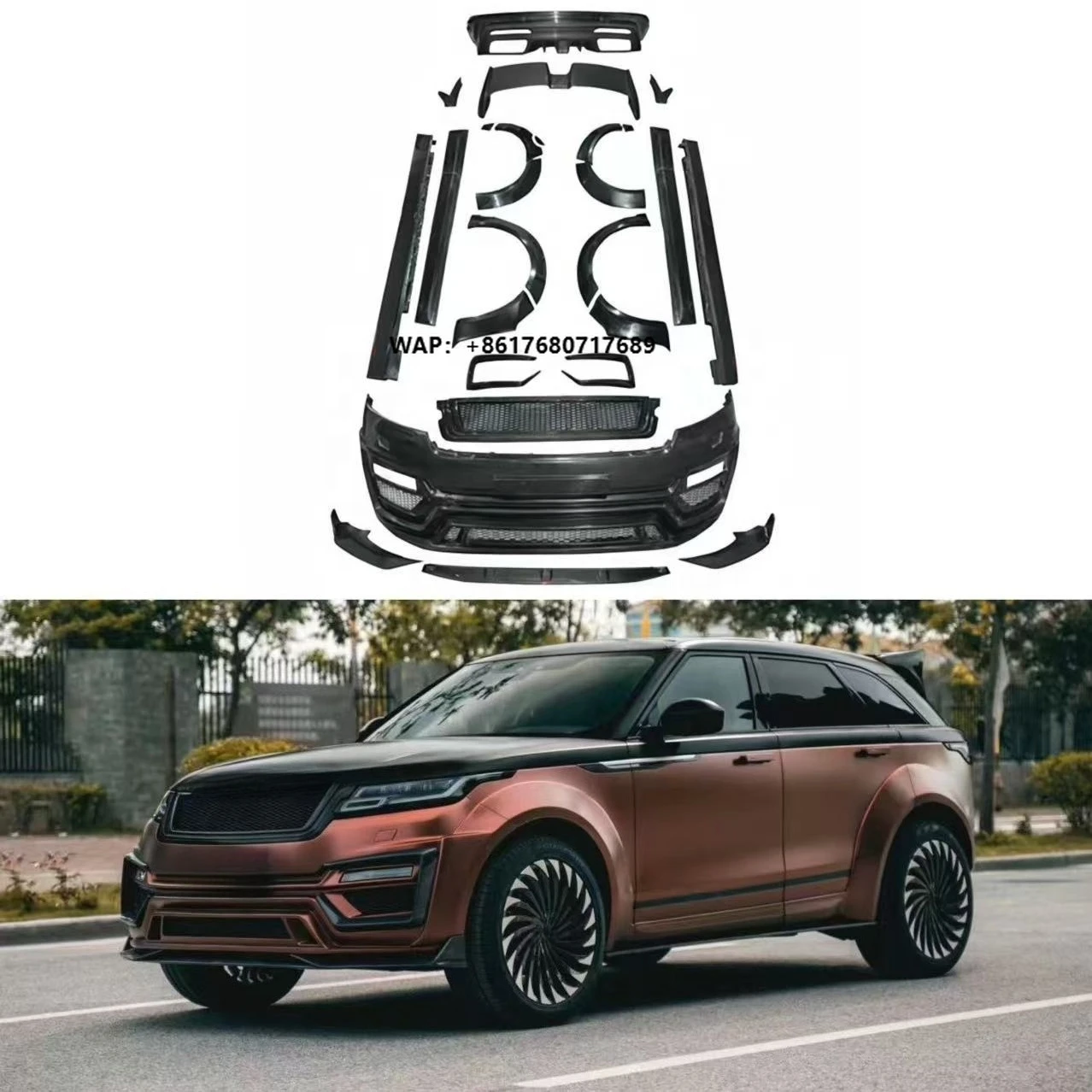 Body Kit for Land Range Rover Velar Front Bumper Wide Flare Carbon Fiber Front Lip Rear Diffuser Side Skirts Trunk Spoiler