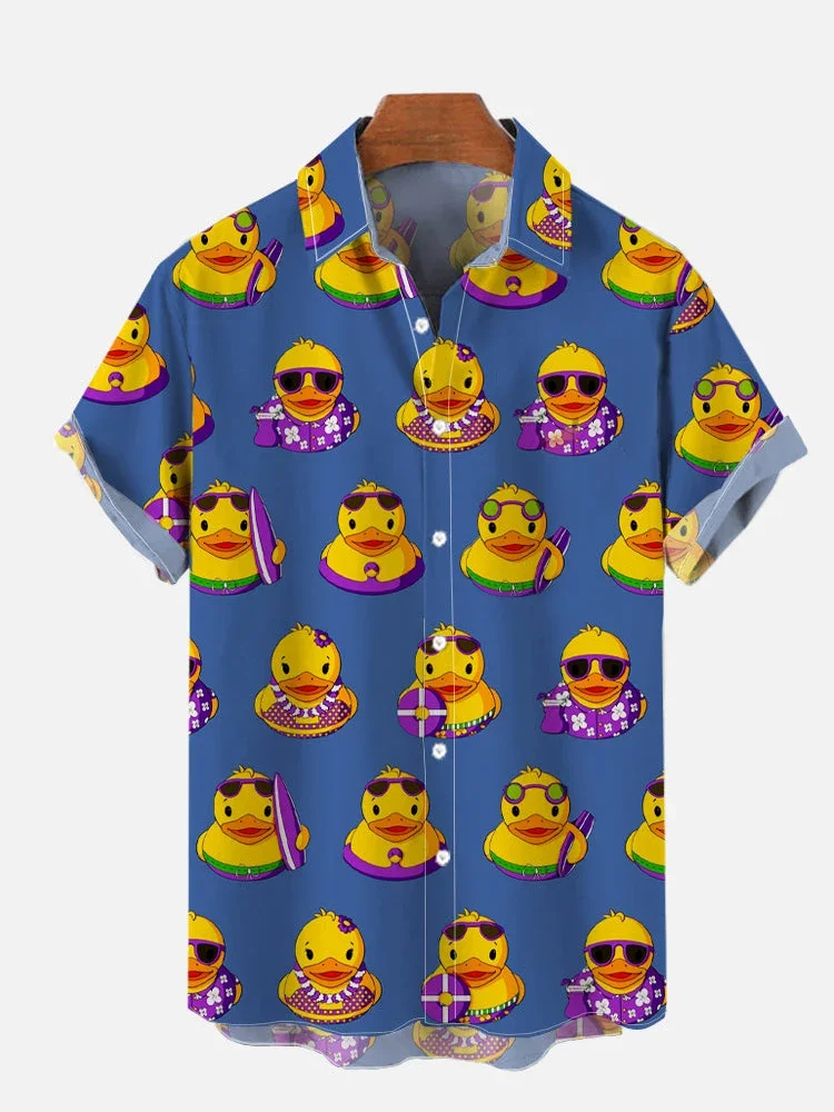 Surf Rubber Duck Hawaiian Shirt Multi Style Optional Men Korean Streetwear Y2K Cartoon Print Summer Beach Short Sleeve Shirts