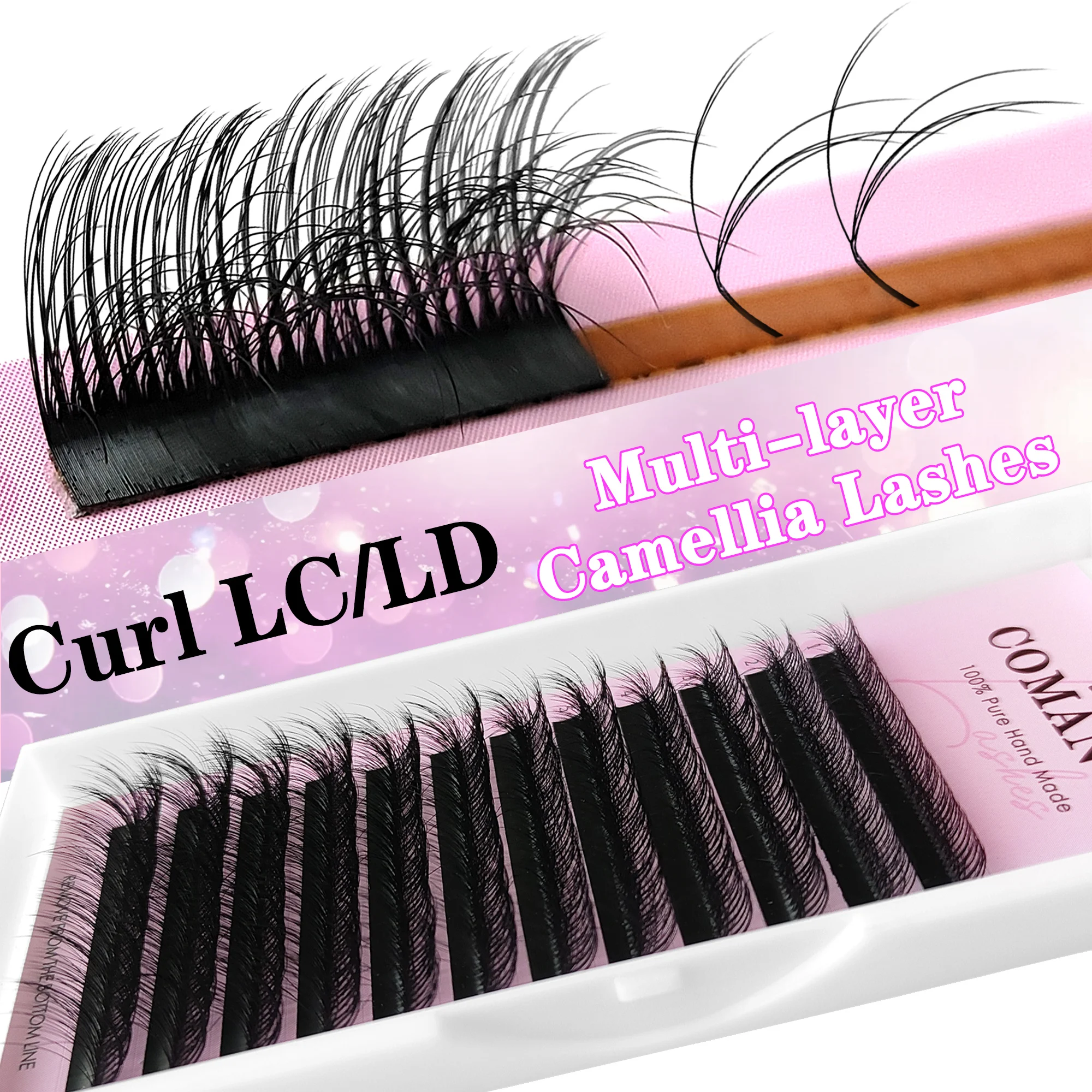 Hot Sales Double-layer 3D Camellia Volume Fans LC LD Mix Tray Fluffy 12Rows Auto-Fan Eyelashes Extension Wispy Individual Lashes