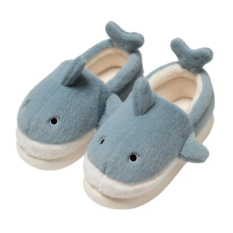 Cute Little Shark Cotton Slippers Women\'s Autumn and Winter Cotton Slippers Men Home Thick-Soled Couple Indoor