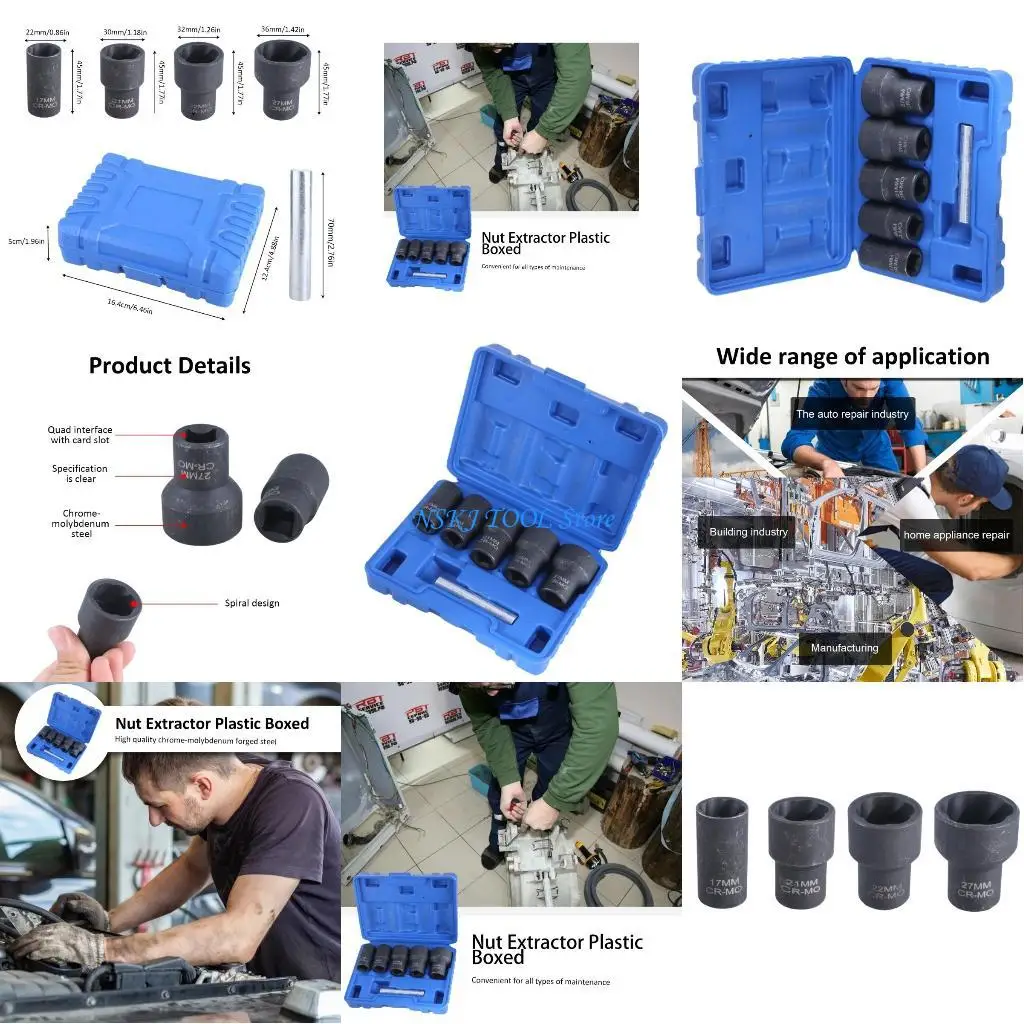 

L8RC 6Pcs Lug Nut Remover Set Damage Bolt Screw Nut Extractor Tool Set Maintenance