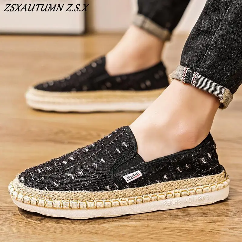 

Новинка 2024 года, парусиновая мужская обувь, летние дышащие тонкие повседневные рыбацкие слипоны, старая пекинская тканевая обувь, мужские черные, синие