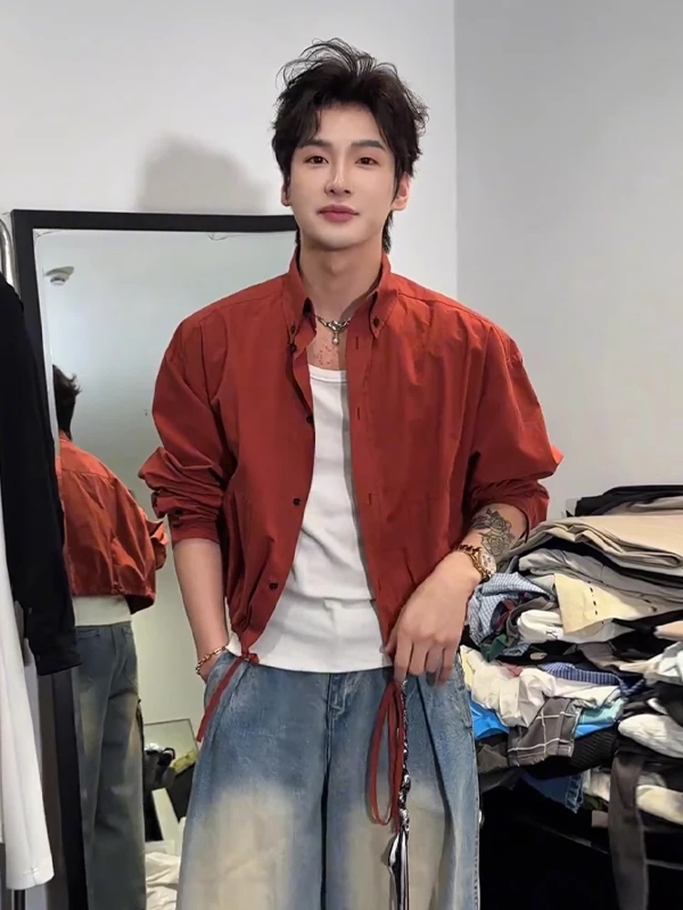 

Men's ort irt Jaet Dstring Hem Design Sensation Autumn 2025 Cleanfit Sle Regular Sve Long Sve Casual Wear