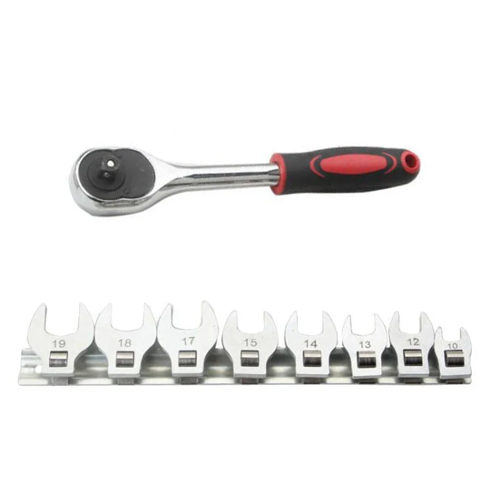 

Sleek and Functional 9pcs Metric Crowfoot Open End Wrenches Designed to Work Seamlessly with a Standard Ratchet