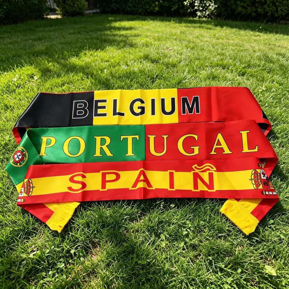Nation Team Scarf for Party Photo Booth Props (Spain, Portugal, Belgium) - Global Sports Themed Tassel Scarf