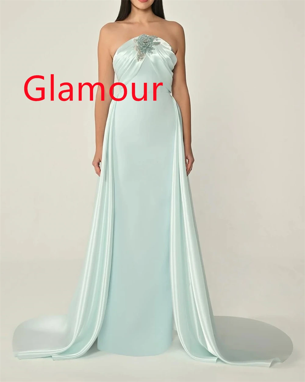 Robe De soirée en Jersey vert, personnalisée, gracieuse, sans bretelles, sans manches, De haute qualité, à la mode