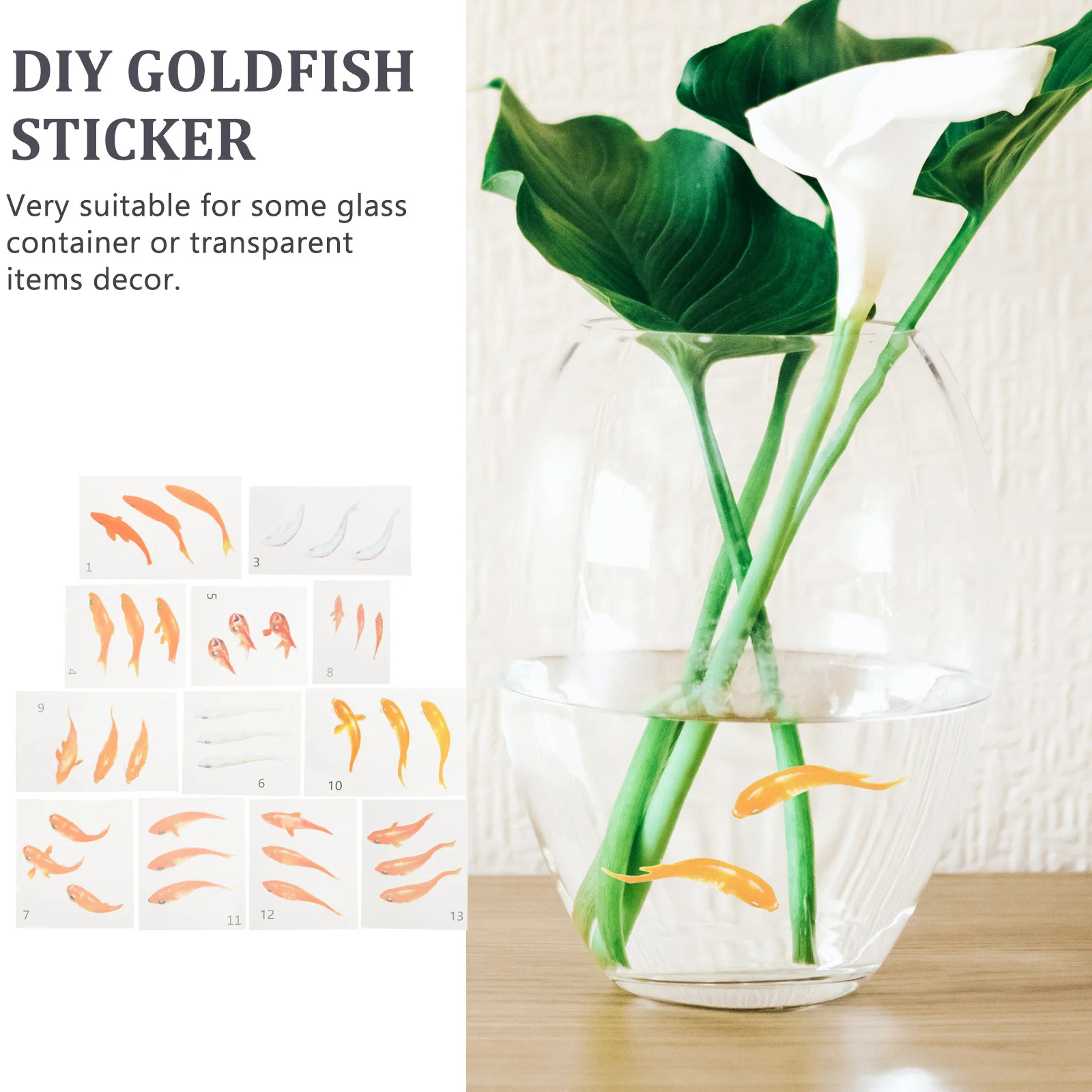 

3D Small Goldfish Sticker Premium Resin Decorative Stickers For Glass Diy Craft Home Decor Unique Design Eco-Friendly