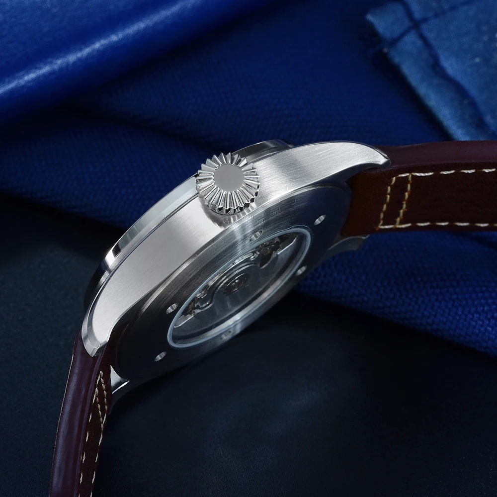 CRONOS Mens Pilotนาฬิกาอัตโนมัตินาฬิกาข้อมือทหารLuminous Dial 100Mกันน้ําPT5000