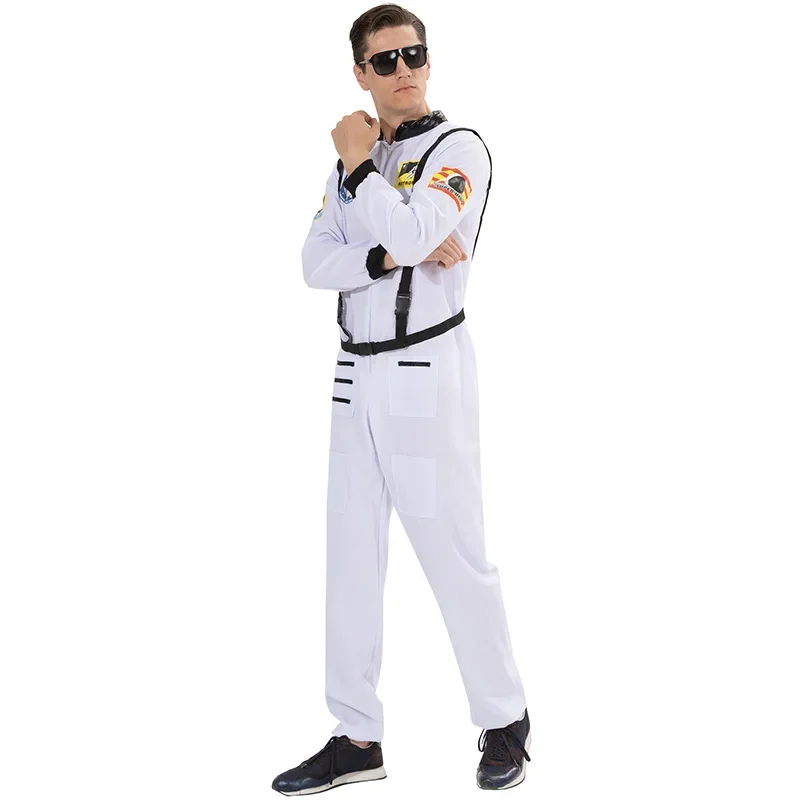 Astronaut Costume for Couples Space Suit Role Play Dress UP Pilots Uniforms Halloween Cosplay Party Jumpsuit Adults White