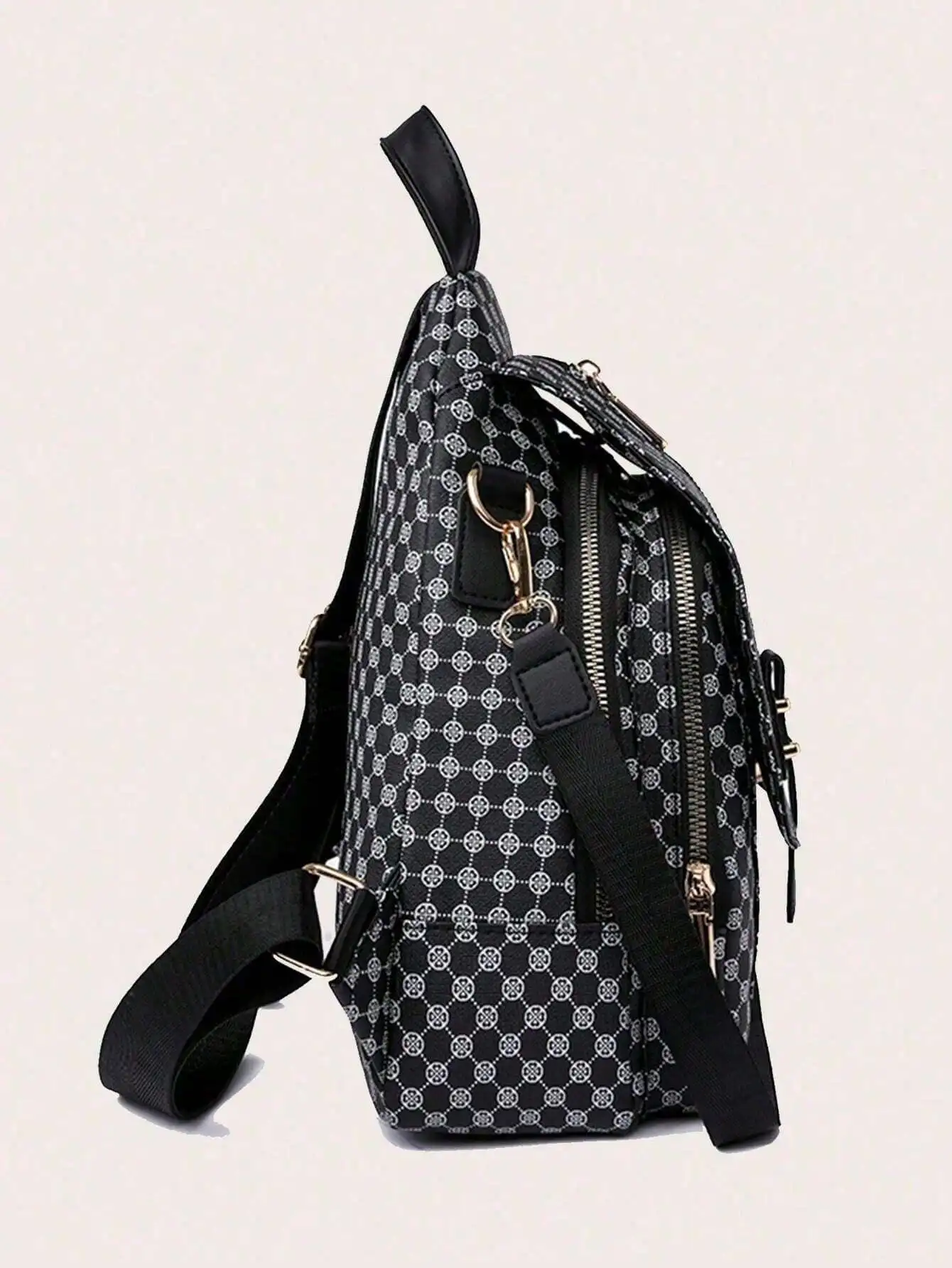 Vintage Classic Print Backpack For Women, Business Casual PU Leather Commuter Computer Backpacks, Single Shoulder Dual-Use Water