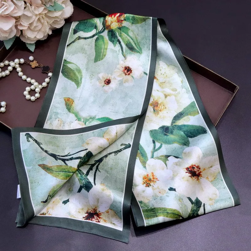 BirdTree, 100%Mulberry Silk Elegant Scarf, Women French Double Side Flower Printed, Mom's Gifts Retro Scarf, Spring New A43262QC