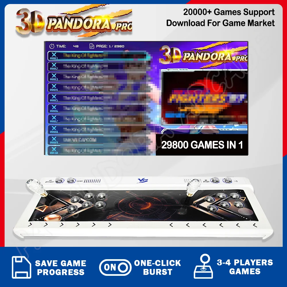 3D Pandora Box Console 29800 Arcade Games in 1 Retro Game Machine for TV PC Projector, Supports Up to 4 Players, Full HD Output