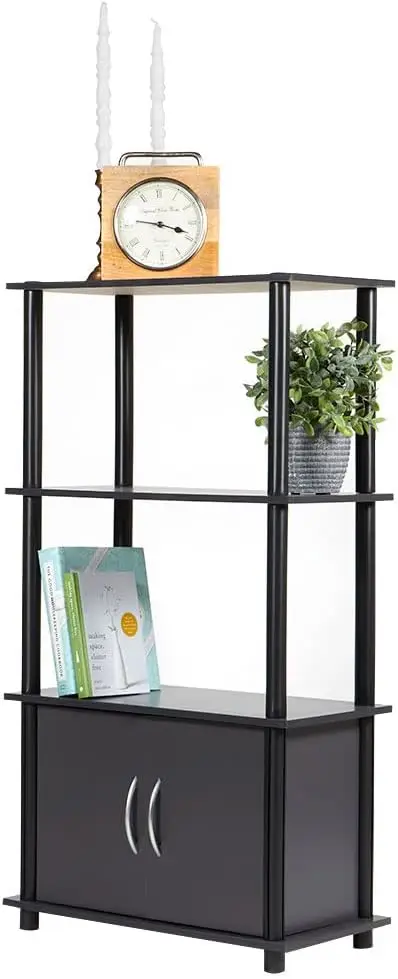 

Home Basics 4 Tier Shelf Organizer With Cabinet (Grey) Contemporary Cabinet Shelves For Décor, Bins, And More | Tall Cabinet